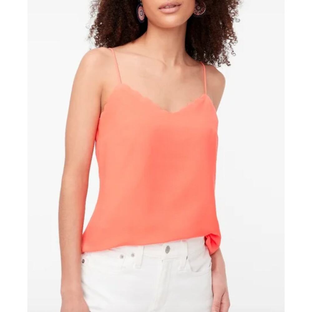 J. Crew Coral Scallop-Trim Silk Cami Tank